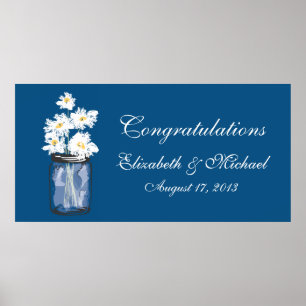 Póster Banner de Mason Jar y White Daisies