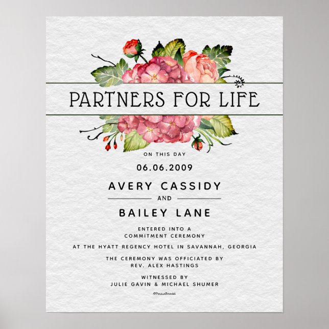 Póster Banner de Partners For Life Floral WeddingCertific (Frente)