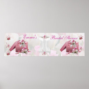Póster Banner Despedida de Soltera Blanco Rosa Floral