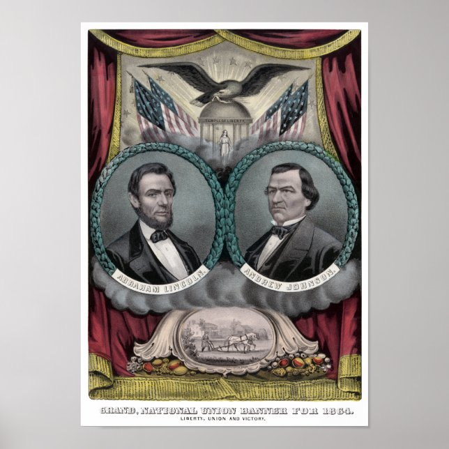 Póster Banner electoral de Lincoln y Johnson 1864 (Frente)