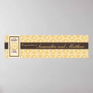 Póster Banner elegante de Baby Shower para damasco de ave
