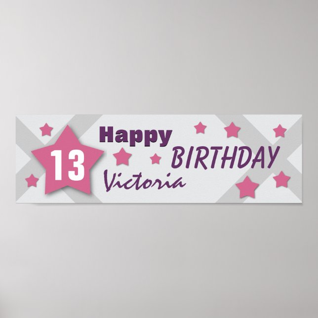 Póster Banner Estrella de cumpleaños 13 PURPLE SILVER V13 (Frente)