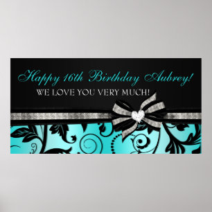 Póster Banner Floral Swirl Sweet 16