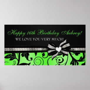 Póster Banner Floral Swirl Sweet 16
