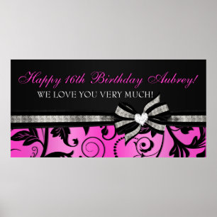 Póster Banner Floral Swirl Sweet 16