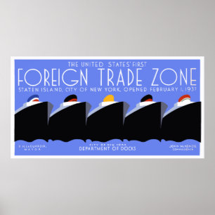 Póster Banner horizontal gigante Puerto Art Deco de Nueva