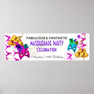 Póster Banner MASQUERADE Fiesta de cumpleaños de múltiple
