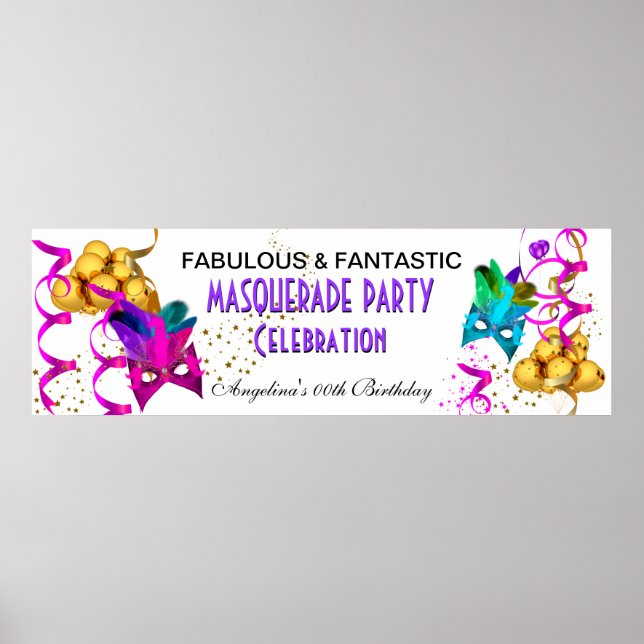 Póster Banner MASQUERADE Fiesta de cumpleaños de múltiple (Frente)
