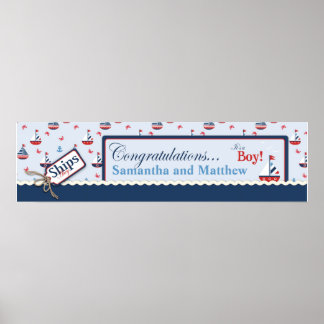Póster Banner Nautical Baby Shower en barco de vela