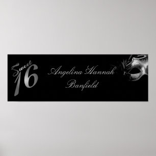 Póster Banner personalizado de 22.5"x7.5" dulce 16 platea