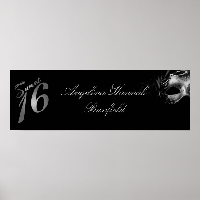 Póster Banner personalizado de 22.5"x7.5" dulce 16 platea (Frente)