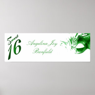 Póster Banner personalizado de 22,5" x7,5" dulce 16 verde