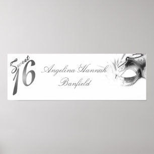 Póster Banner personalizado de 22.5"x7.5" Sweet 16 si;ver