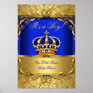 Póster Banner Prince Boy Baby Shower Blue Gold Crown