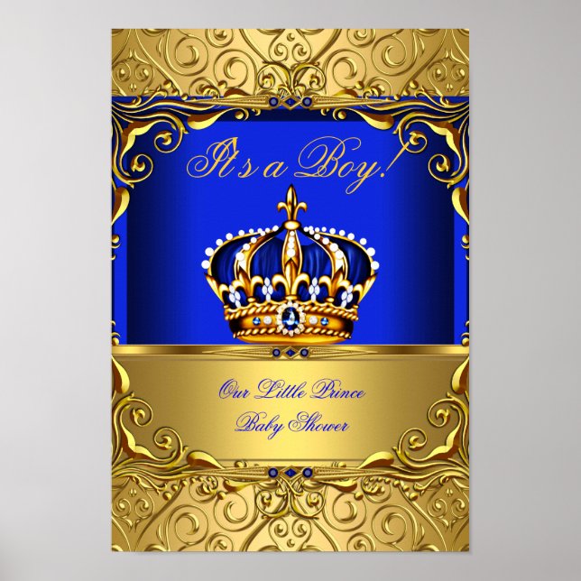 Póster Banner Prince Boy Baby Shower Blue Gold Crown (Frente)