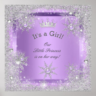 Póster Banner Princess Baby Shower Lilac Purple
