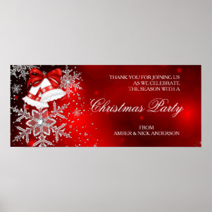 Póster Banner Sparkle Snowflake Red Christmas Party