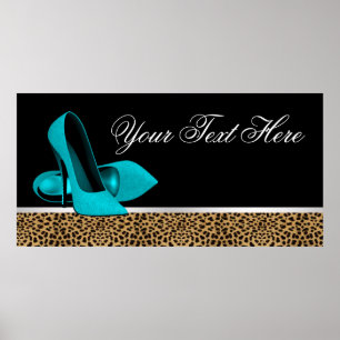 Póster Banner verde azulado de Fiesta de leopardo de zapa