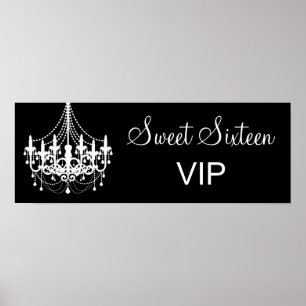 Póster Banner VIP de 16 VIP con candelabro negro y blanco
