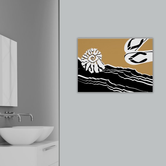 Póster Baño Beach Sea & Flip Flop (Beach Sea Shell & Flip-Flops in Sand Bathroom Poster)