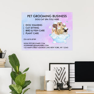 Póster Baño de gato y perro sentado peluquero de mascotas