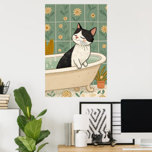 Póster Baño de gatos acogedor: Relajación caprichosa
