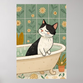 Póster Baño de gatos acogedor: Relajación caprichosa