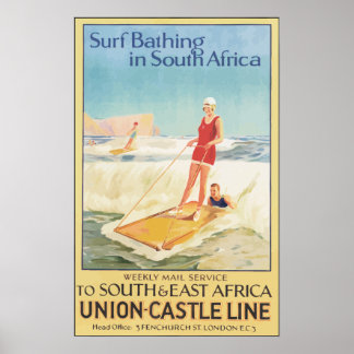 Póster Baño De Surf En Sudáfrica, Vintage