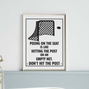Póster Baño divertido con tema de hockey orinando en el a