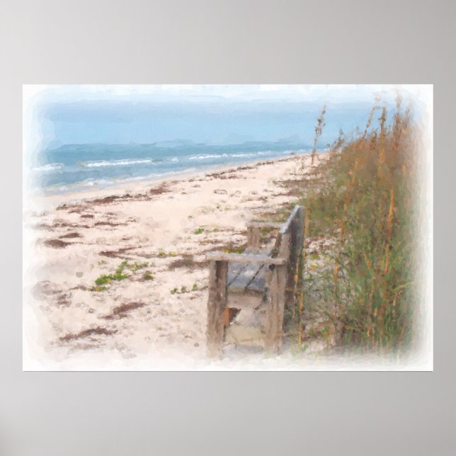 Póster Baño en la pintura acuática de la playa (Frente)