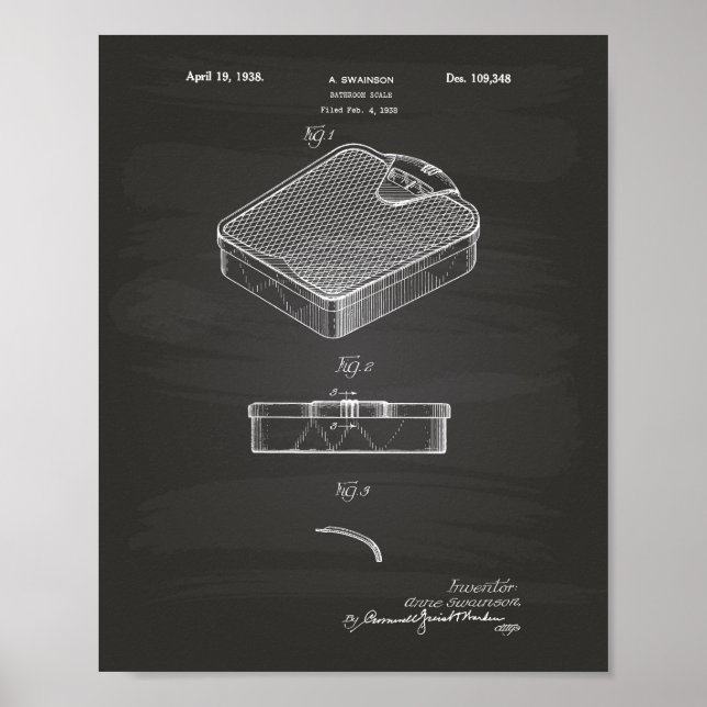 Póster Baño Escala 1938 Patent Art Chalkboard (Frente)