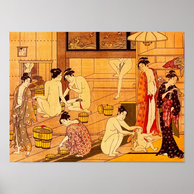 Póster Baño femenino, Bella Artes japonés Torii Kiyonaga (Frente)