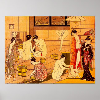 Póster Baño femenino, Bella Artes japonés Torii Kiyonaga