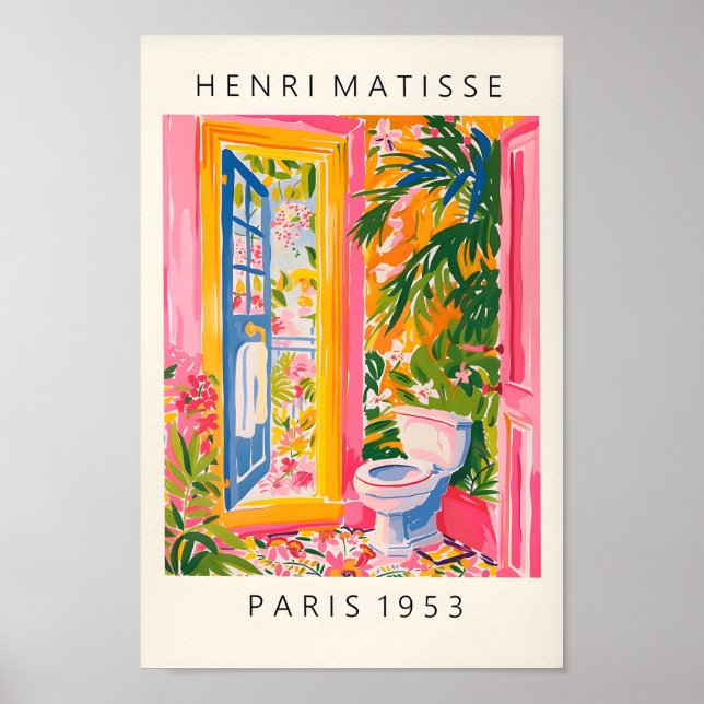 Póster Baño rosa Pared Art, Funny Toilet Poster, Mid C (Frente)