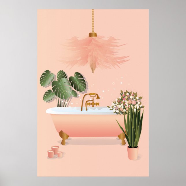 Póster Baño rosa y verde pastel | Baño de burbujas (Frente)