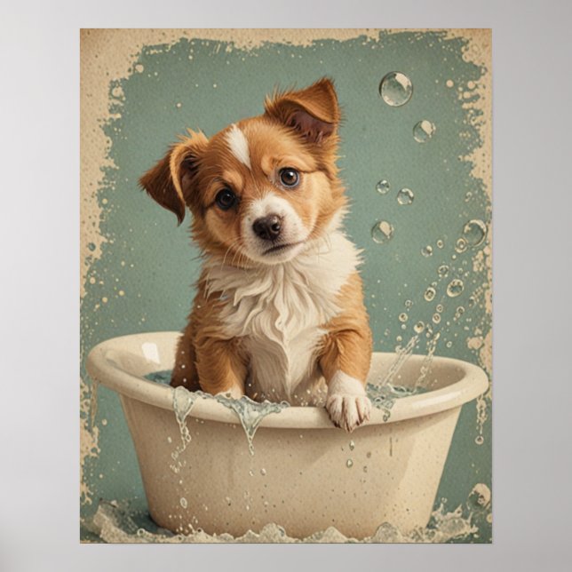 Póster Baño vintage lindo para perros (Frente)