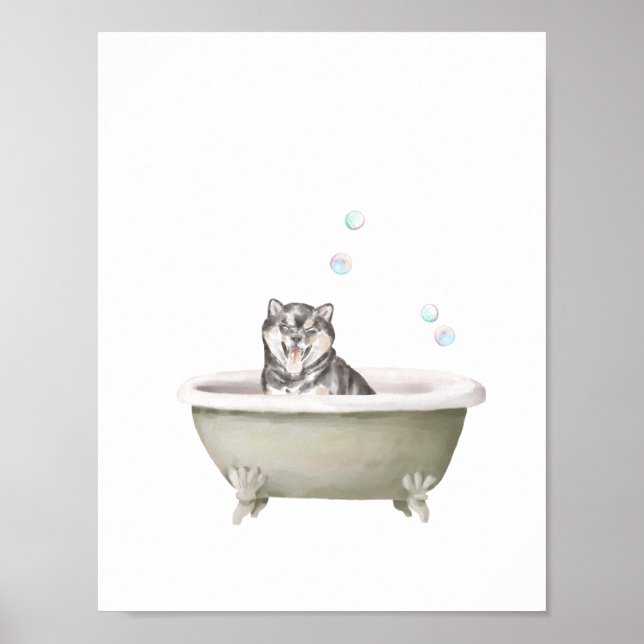 Póster Baño Wall Art, perro inu shiba en una bañera Post (Frente)