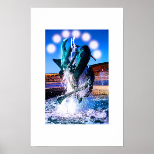 Póster Baños con fuente de delfines