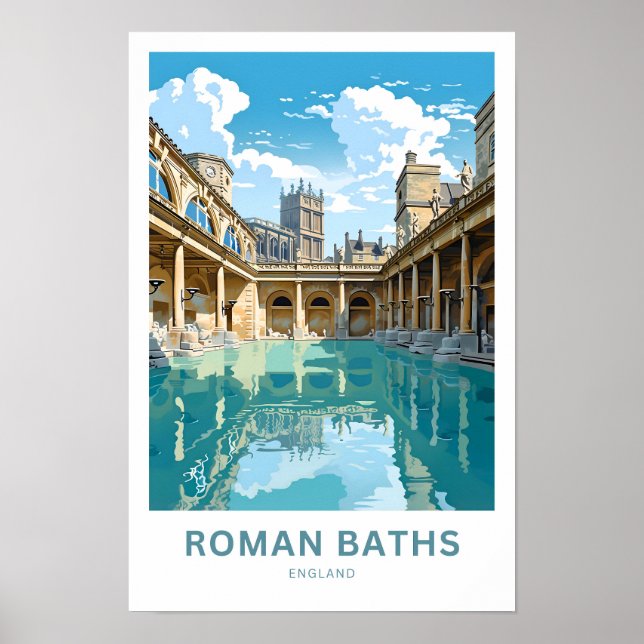 Póster Baños romanos en Inglaterra Imprimir viajes (Frente)