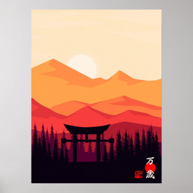 Póster Banzai Live Long Good Luck Freedom Kanji japonés (Frente)