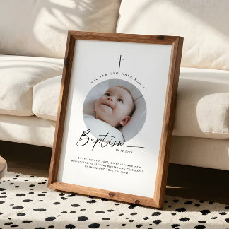Póster Baptism Round Photo Keepsake
