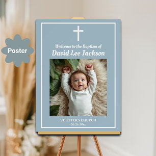 Póster Baptismo Cruz Blanca Dusty Azul 1 Foto Bienvenida