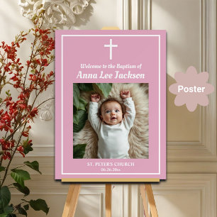 Póster Baptismo Cruz Blanca Polvoriento Rosa 1 Foto Bienv