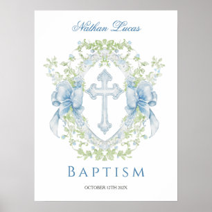 Póster Baptismo Cruzado Escudo Verde Niño
