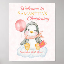 Póster Baptismo lindo acuarela Bebé Pingüino Bienvenida R