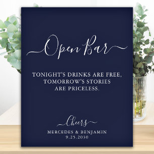 Póster Bar abierto Boda azul de la marina personalizada