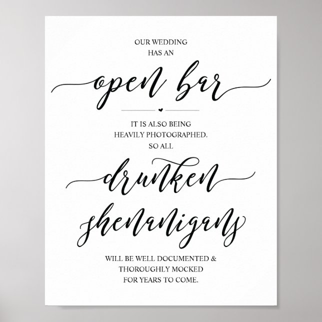 Póster Bar abierto boda, cartel de travesuras borrachas (Frente)