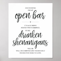 Bar abierto boda, cartel de travesuras borrachas