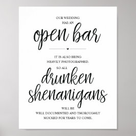 Póster Bar abierto boda, cartel de travesuras borrachas