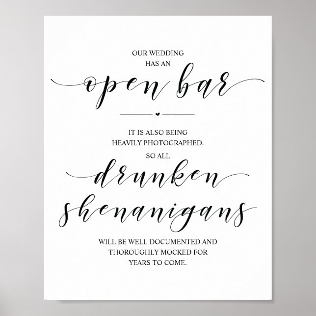 Póster Bar abierto boda, cartel de travesuras borrachas (Frente)